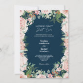 Blush Floral Navy Einfache Extravagante Hochzeit Einladung (Vorderseite)