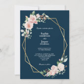 Blush Floral Navy Einladung zum Hochzeitsfeiern (Vorderseite)