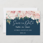 Blush Floral Navy Flat Save the Date Karte (Vorderseite)