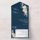 Blush Floral Navy Hochzeit alle in einer Einladung (Innen Boden)
