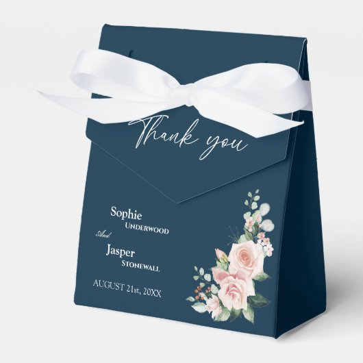 Blush Floral Navy Hochzeit Danke Ihnen Gefallen Bo Geschenkschachtel (Vorderseite)