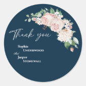Blush Floral Navy Hochzeit Danke Sticker (Vorderseite)