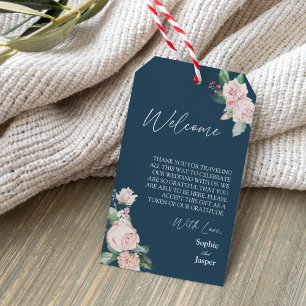 Blush Floral Navy Hochzeit in Urlaubsort Welcome Geschenkanhänger