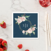 Blush Floral Navy Hochzeit Monogram Napkins Serviette (Beispiel)