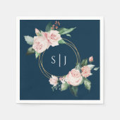 Blush Floral Navy Hochzeit Monogram Napkins Serviette (Vorderseite)