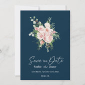 Blush Floral Navy Hochzeit speichern das Datum Save The Date (Vorderseite)