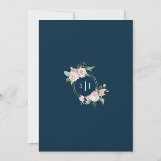 Blush Floral Navy Hochzeit speichern das Datum Save The Date (Rückseite)