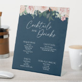 Blush Floral Navy Hochzeitsgetränke Bar signieren Sockelschild (In Situ)