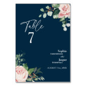 Blush Floral Navy Hochzeitskarte Tischnummer (Rückseite)