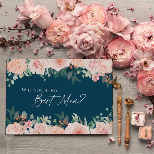 Blush Floral Navy Hochzeitskarte Trauzeuge Einladung