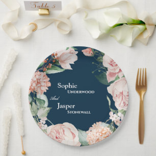 Blush Floral Navy Hochzeitspapier Teller
