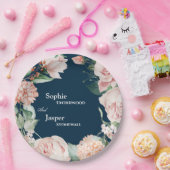 Blush Floral Navy Hochzeitspapier Teller (Party)