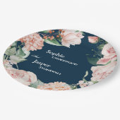 Blush Floral Navy Hochzeitspapier Teller (Schrägansicht)