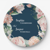 Blush Floral Navy Hochzeitspapier Teller (Vorderseite)