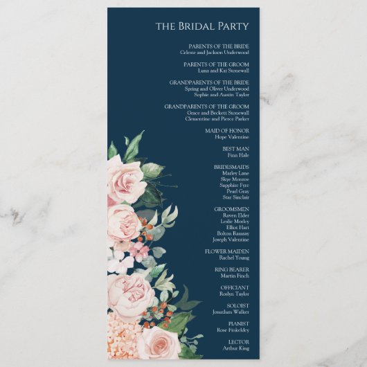 Blush Floral Navy Hochzeitsprogramm Programm (Rückseite)