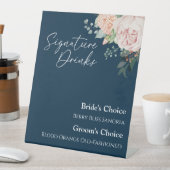 Blush Floral Navy Hochzeitssignatur Drinks signier Sockelschild (In Situ)