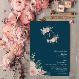Blush Floral Navy Monogram Weditation Einladung