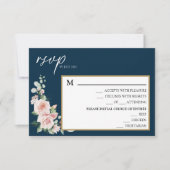 Blush Floral Navy Wedding Menü RSVP Karte (Vorderseite)