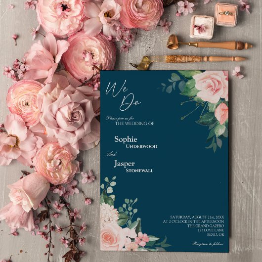 Blush Floral Navy Wir machen Einladung Hochzeit