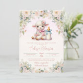 Blush Floral Neugeborenes Lamb Baby Dusche Einladung (Stehend Vorderseite)