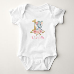 Blush Floral Niedlich Baby Elephant 1. Geburtstag Baby Strampler