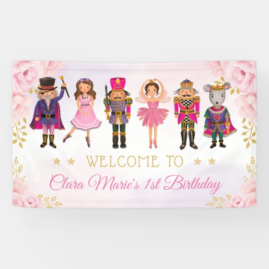 Blush Floral Nutcracker Zucker Pflaume Fairy Willk Banner (Horizontal)