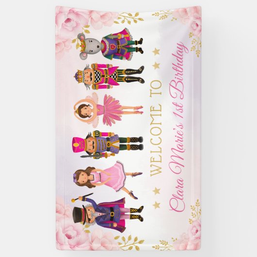 Blush Floral Nutcracker Zucker Pflaume Fairy Willk Banner (Vertikal)