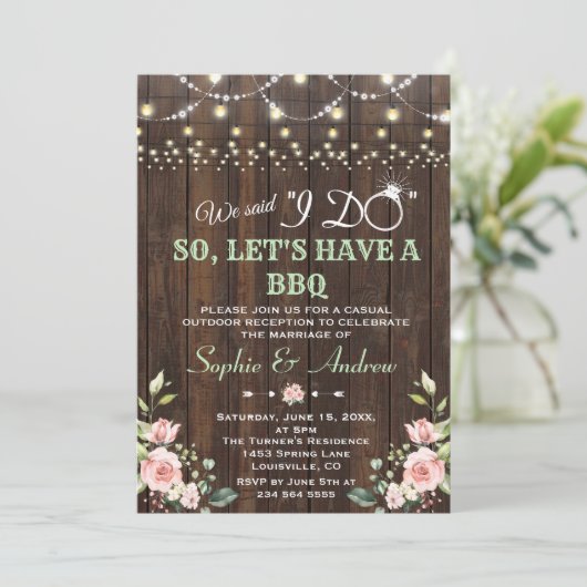 Blush Floral Old Stall String Lights After I DO GR Einladung (Stehend Vorderseite)