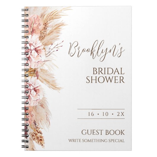 Blush Floral Pampas Brautparty Guest Notebook Notizblock (Vorderseite)