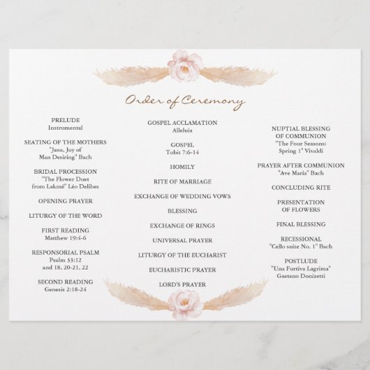 Blush Floral Pampas Grass Tri+Fold Hochzeitsprogra Flyer (Hinten)