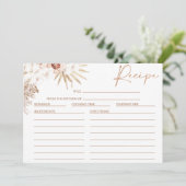 Blush Floral Pampas Palm Brautparty Rezept Karte (Stehend Vorderseite)
