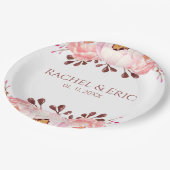Blush Floral Paper Plate mit Individuellen Namen Pappteller (Schrägansicht)