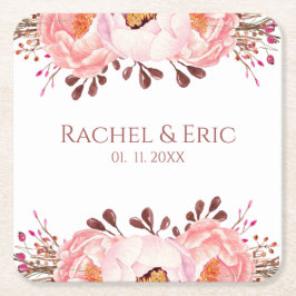 Blush Floral Paper Untersetzer mit Individuellen N