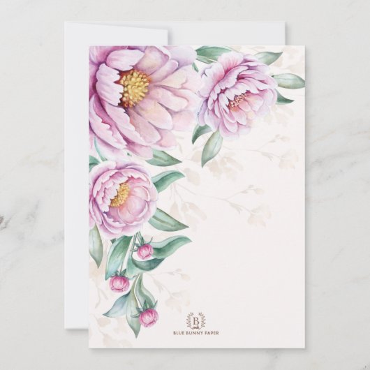 Blush Floral Peacock Chinoiserie Brautparty Einladung (Rückseite)