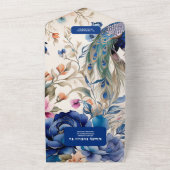 Blush Floral Peacock Chinoiserie Hochzeit All In One Einladung (Außenbereich)