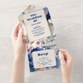 Blush Floral Peacock Chinoiserie Hochzeit All In One Einladung (Abreißen)