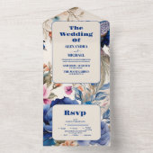 Blush Floral Peacock Chinoiserie Hochzeit All In One Einladung (Innen Boden)