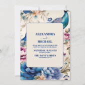 Blush Floral Peacock Chinoiserie Hochzeit Einladung (Vorderseite)