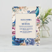Blush Floral Peacock Chinoiserie Hochzeit Einladung (Stehend Vorderseite)