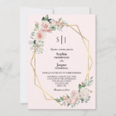 Blush Floral Pink Einfache Details Monogramm Hochz Einladung (Vorderseite)