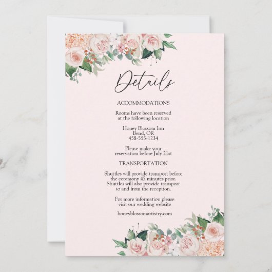 Blush Floral Pink Einfache Details Monogramm Hochz Einladung (Rückseite)