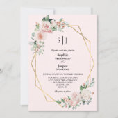 Blush Floral Pink Einfache Mongram Hochzeit Einladung (Vorderseite)