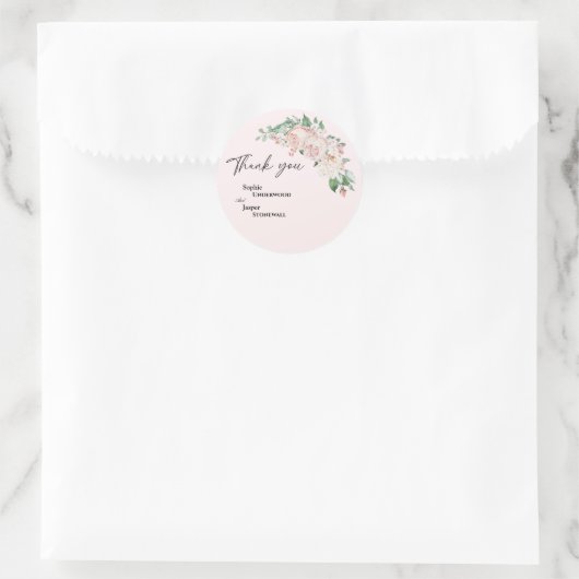 Blush Floral Pink Hochzeit Danke Sticker (Tasche)