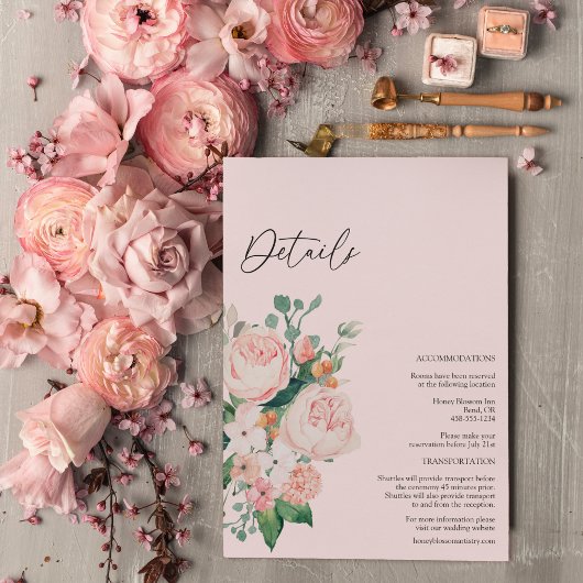 Blush Floral Pink Hochzeitskarte Begleitkarte