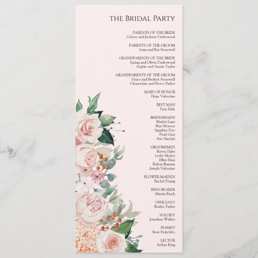 Blush Floral Pink Hochzeitsprogramm Programm (Rückseite)