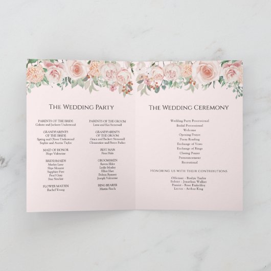 Blush Floral Pink Hochzeitsprogramm Programm (Innenseite)