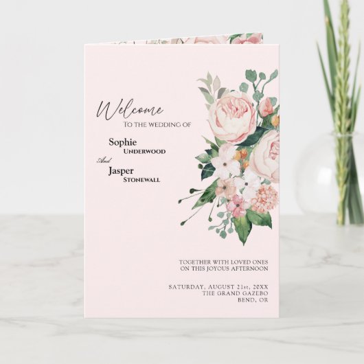 Blush Floral Pink Hochzeitsprogramm Programm (Vorderseite)