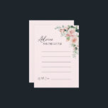 Blush Floral Pink Hochzeitsratenkarte Hinweiskarte<br><div class="desc">Dieses blütenrosa Hochzeitsratendesign mit seinem eleganten klassischen Hintergrund aus Pastellrosa und Marineblau mit schlichter moderner Typografie und eleganter Kalligraphie verleiht dem Set einen raffinierten Ton für jeden Veranstaltungsstil. Jedes Produkt ist mit wunderschönen, rosa Rosen mit üppigen Rosen und pfirsichfarbenen und elfenbeinigen Hydrangeas, die mit üppigen Eukalyptus- und grünen Blattdetails, zusammen...</div>