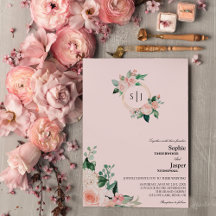 Blush Floral Pink Monogram Weditation Einladung