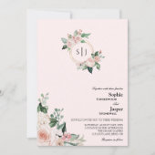 Blush Floral Pink Monogram Weditation Einladung (Vorderseite)